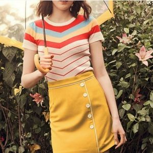 Modcloth White Nostalgic Bliss Rainbow Chevron Short Sleeve Pullover Sweater SZ